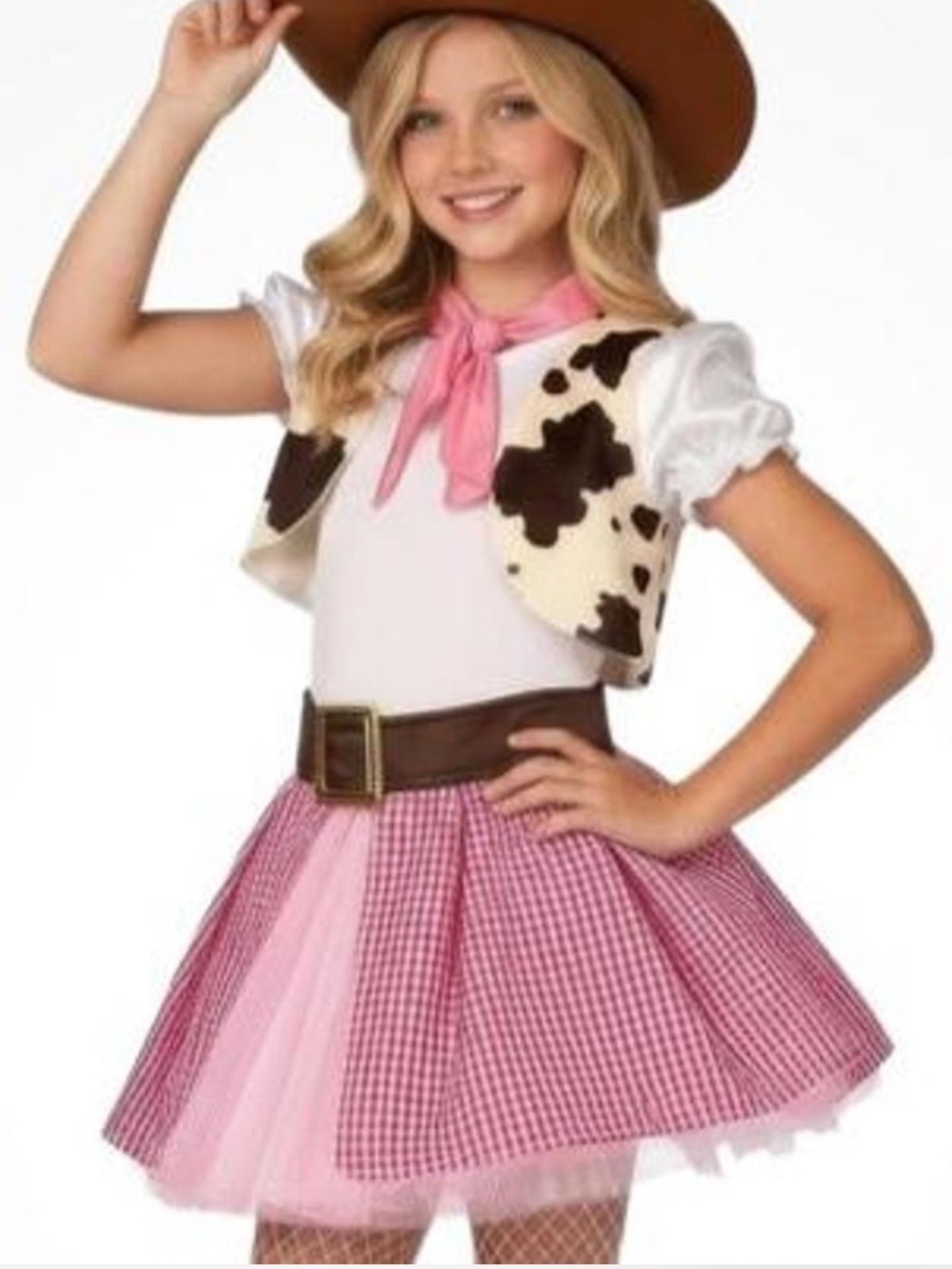 Kids Pink Cowgirl Costume Set with Cowprint Vest